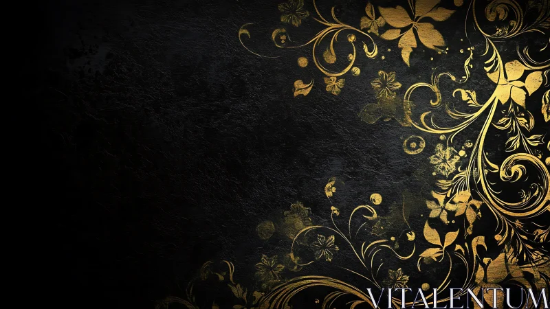 Black textured background with ornate gold floral pattern