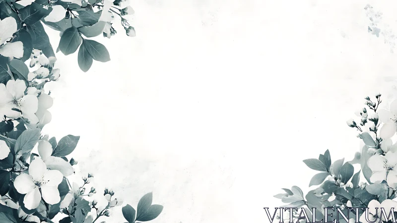 Botanical Corner Frame with White Flowers and Muted Foliage