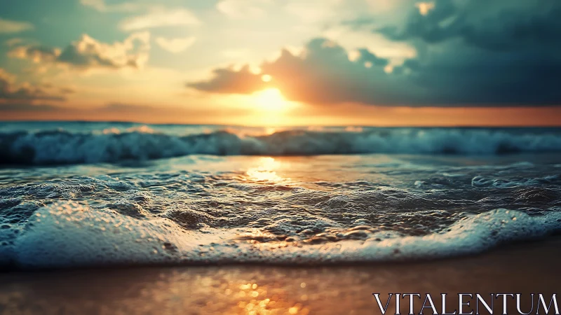 Sunlit shoreline waves catching the last glow of day.