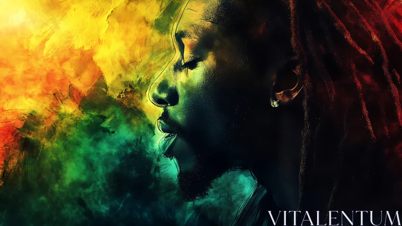 Profile portrait merges neon lighting with textured color clouds