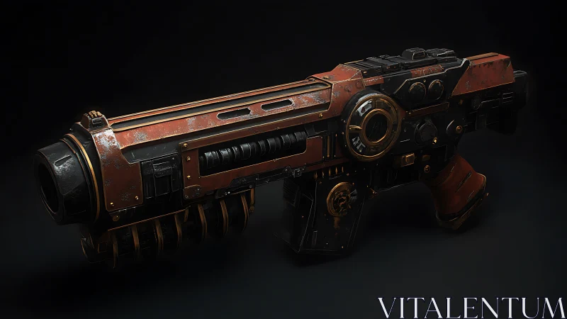Futuristic sci fi blaster with rugged copper and black finish.