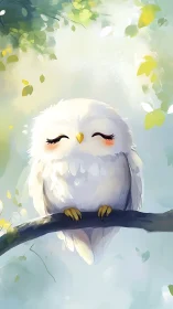 Sleepy dawnlit owl dreaming on a branch of painted light.
