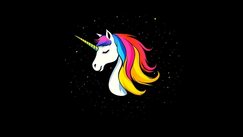 Rainbow unicorn portrait glows against deep star field