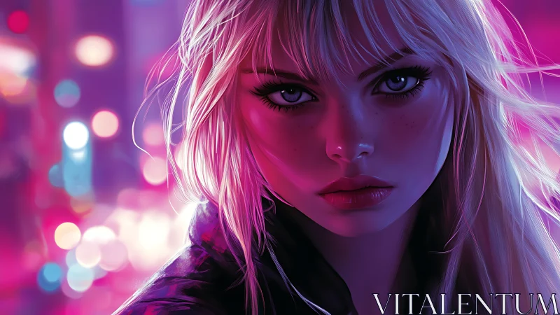 Neon-lit cyberpunk portrait renders a reflective blonde vigilante
