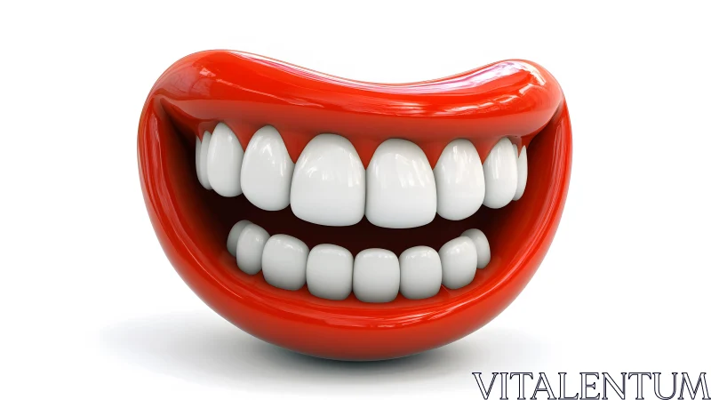 Cartoonish oversized red smiling lips with white teeth, 3D style.