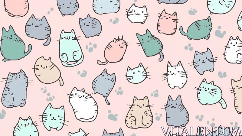Cute cats pattern with playful tabby, blue, and mint colored felines