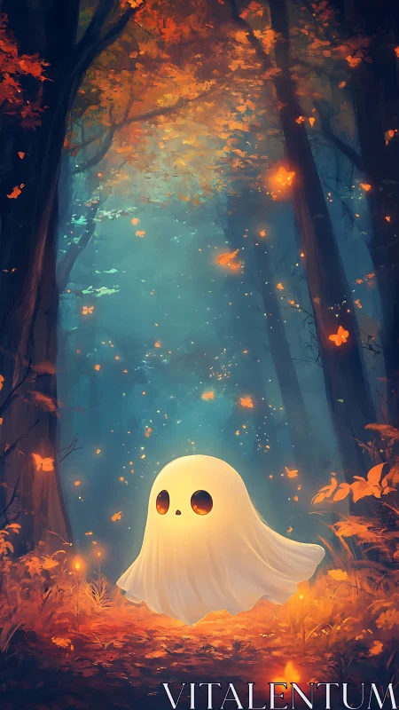 Gentle glowing ghost wandering through a magical forest.