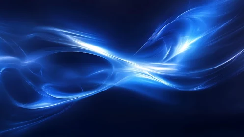 Abstract blue energy waves on dark background, digital art style.