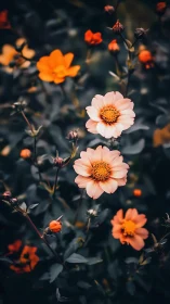 Stratified Depth of Field Floral Composition With Selective Focus on Pale Pink Dahlias