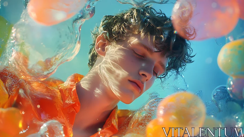 Dreamlike underwater portrait merges skin tones and chroma light