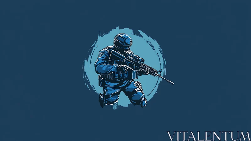 Midnight tactical striker stepping from painted crosshair portal.