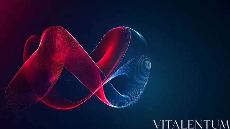 Glowing red and blue light ribbons loop in a dark digital space