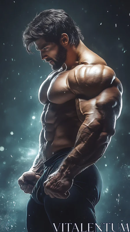 Stormlit titan of muscle pausing between thunderous breaths.