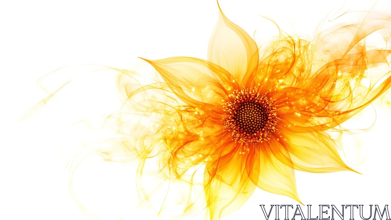 Luminous abstract sunflower radiates fiery translucent petals