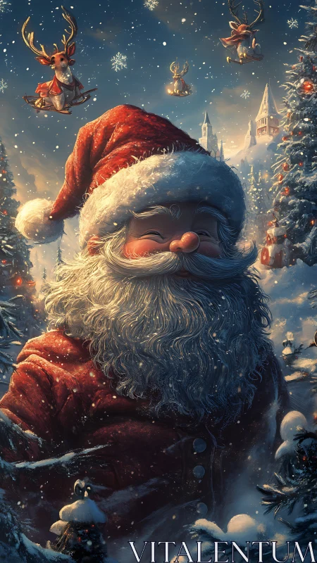Jolly Santa smiles warmly in a sparkling snowy wonderland