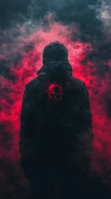 Shadowed loner crowned in crimson smoke and quiet menace.