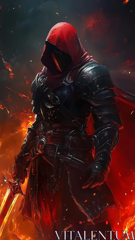 Ember-veiled dark knight striding through a storm of fire.