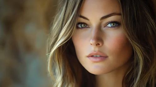 Sunlit gaze of a modern muse in warm cinematic closeup.