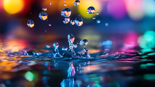 Colorful water droplets captured in sharp macro focus.
