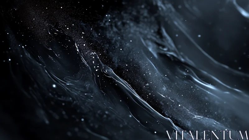 Fluid cosmic dust flow in dark abstract 3D visualization.
