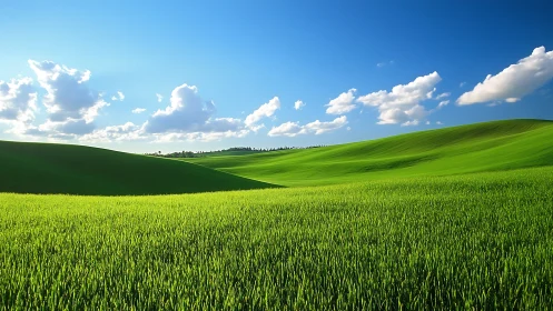 Undulating spring grassland under midday cumulus cloud field