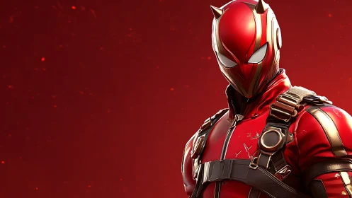 Armored red-clad vigilante stands against glowing red void