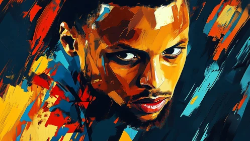 Intense male portrait in bold abstract digital colors.