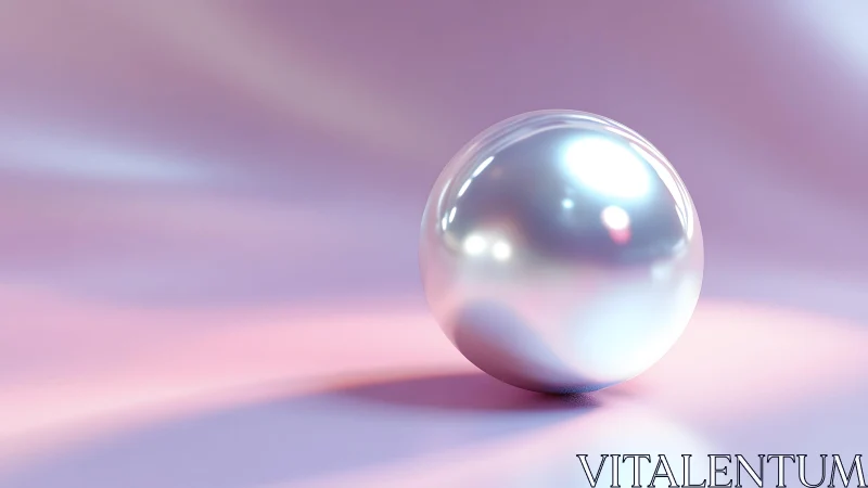 Shiny Pearl Sphere on Soft Pink Surface, Minimalist Digital Art.