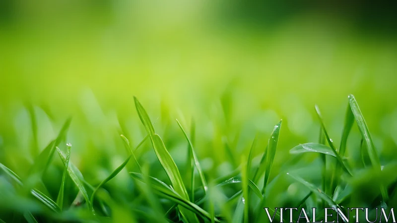 Gentle green grass blades sparkling with fresh morning dew.