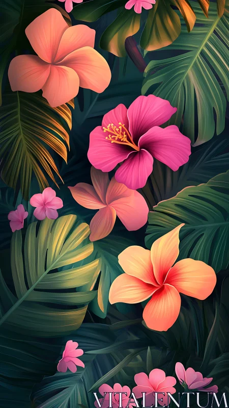 Neon Eden: Hibiscus Reverie in Emerald Dreams.