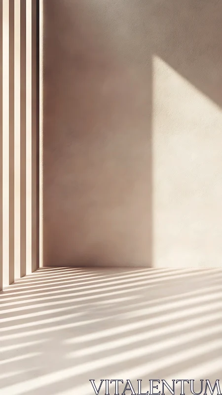 Minimal beige interior wall with striped light shadows.