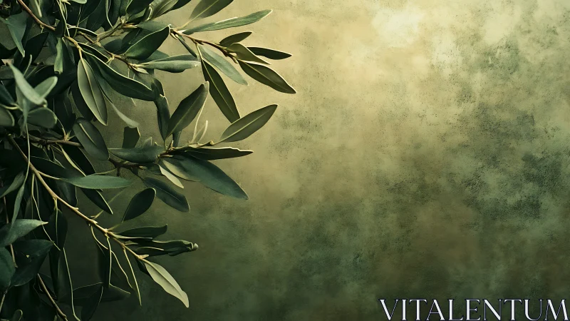 Olive branches in side lighting against mottled green backdrop