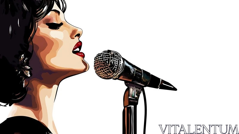 Profile illustration of singer performing at microphone.