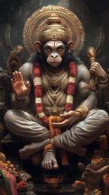 Seated anthropomorphic monkey deity rendered in ornate detail