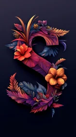 Letter S formed by layered tropical flowers and leaves