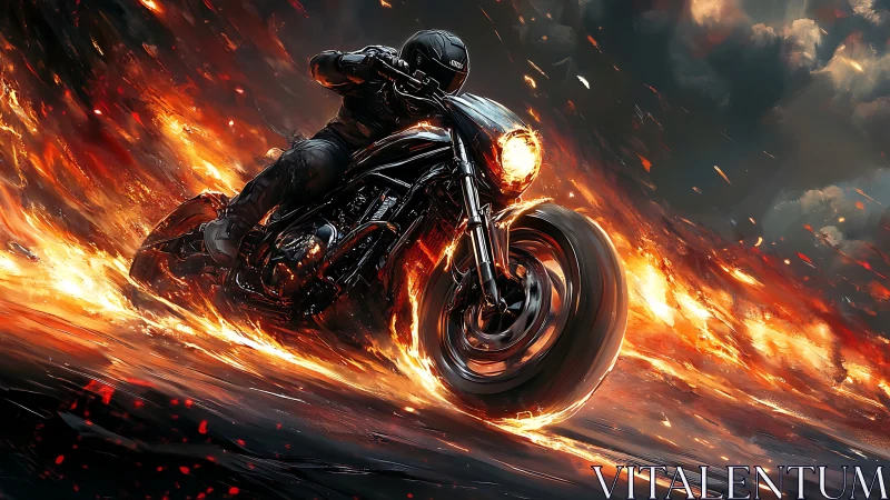 Midnight rider carving fire through a stormy horizon.