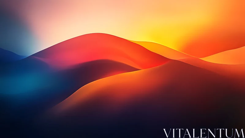 Abstract gradient dunes with layered warm cool light forms.