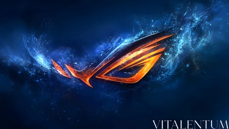 Futuristic fiery orange emblem with blue cosmic energy background.
