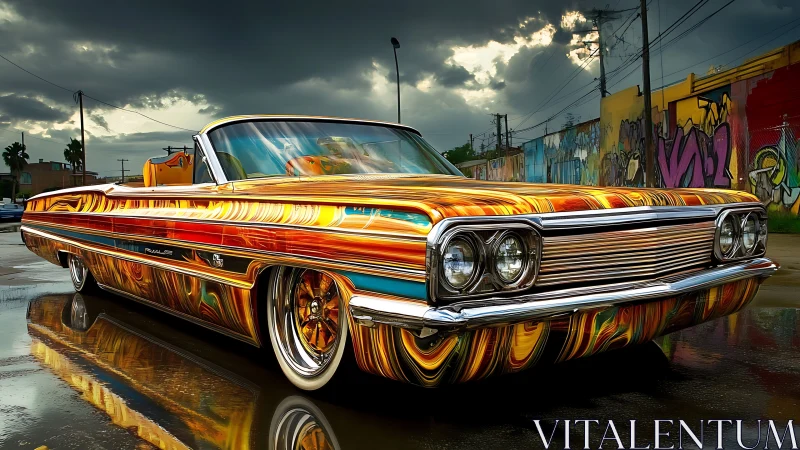 Lowrider convertible sports molten candy swirl paintwork.