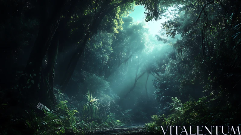 Dense Forest Canopy with Diffused Sunlight Through Vegetation