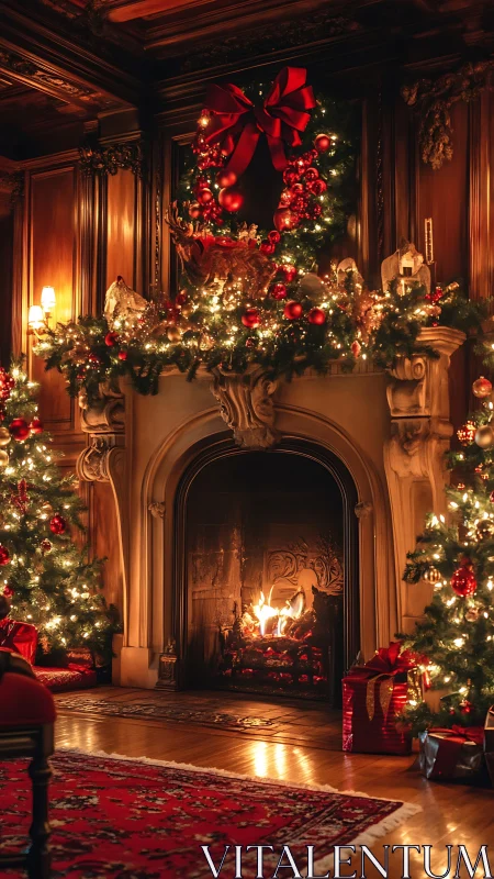 Glowing Christmas hearth welcomes warmth and festive comfort