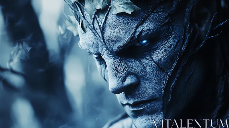 Bioluminescent forest guardian portrait renders icy resolve