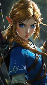 Elf archer poised for adventure in sunlit forest light.