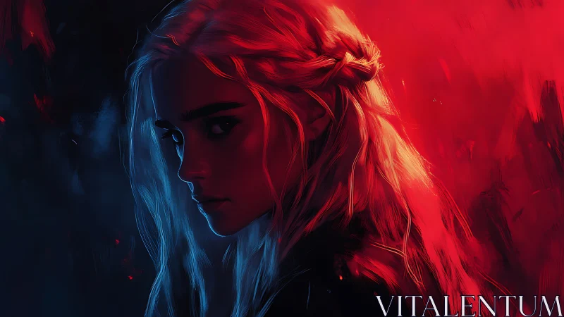 Dual-tone portrait renders a braided woman in cinematic light