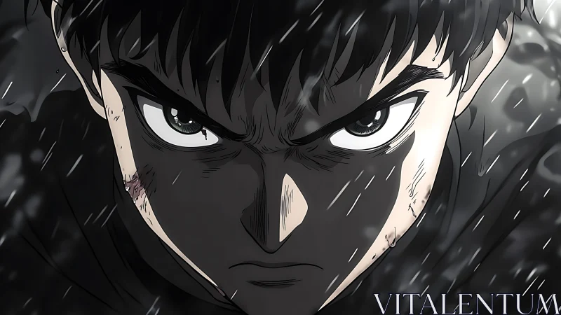 Stormlit stare of a battleworn anime antihero.