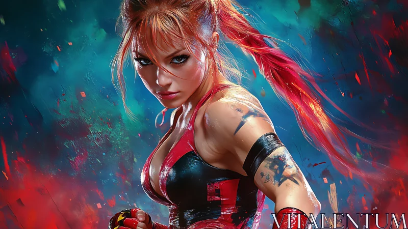 Dynamic cyberpunk heroine portrait in vivid digital painting.