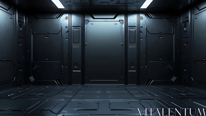 Metallic sci fi chamber displays symmetrical panel geometry