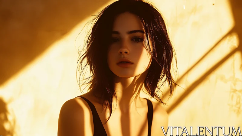 Soft sunlit portrait in golden evening window light.