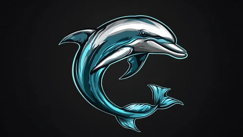 Hydrodynamic stylized dolphin emblem with luminous teal contour.