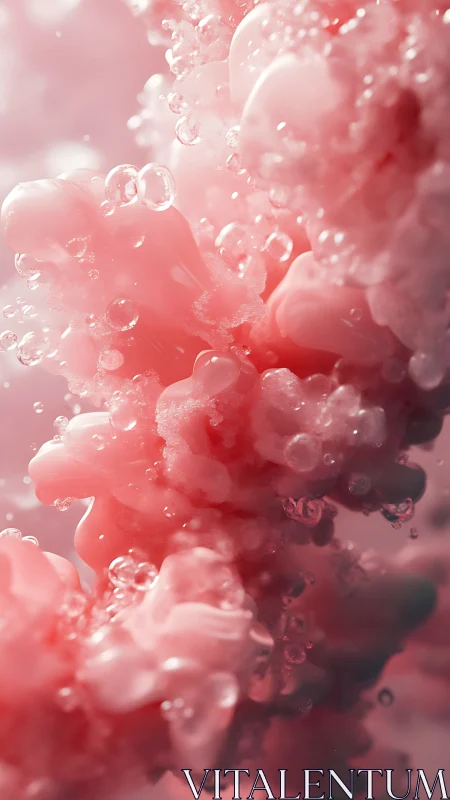 3D volumetric pink fluid bloom with suspended microbubbles.